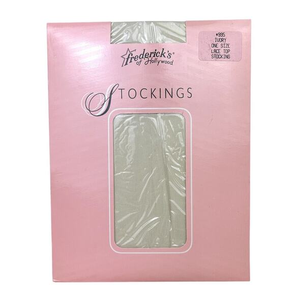 New Vintage 90's Frederick's of Hollywood Thigh High Lace Stockings Ivory White - Picture 1 of 8